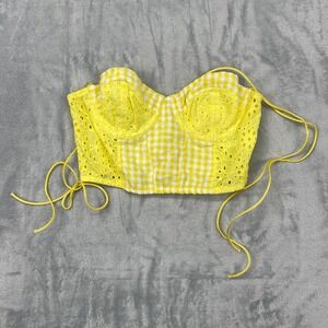 Urban Outfitters Yellow Gingham Eyelet Corset Small Top Bardot Strappy NWT